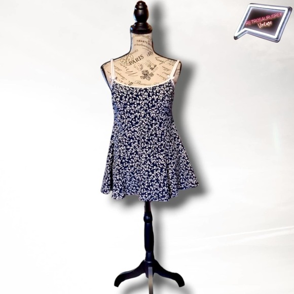 Vintage 90s Pinup Calico Floral Skirted Swim Dress, 14 - Picture 9 of 11